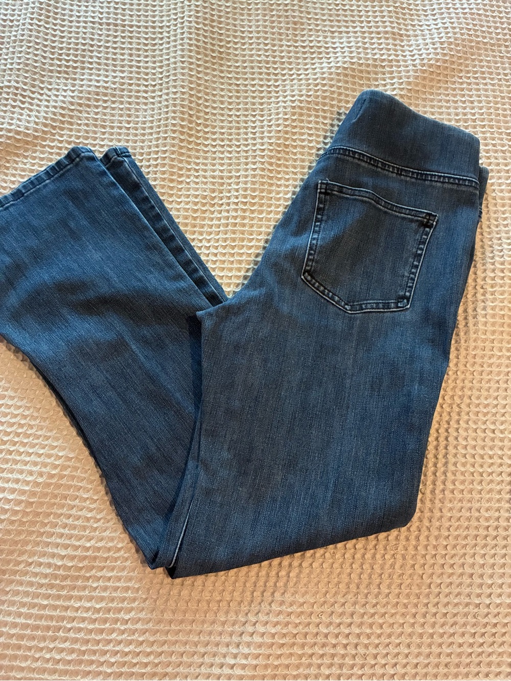 Soft Surroundings Dark Blue Pull-On Stretch Denim Jeans, PS, Flat Front